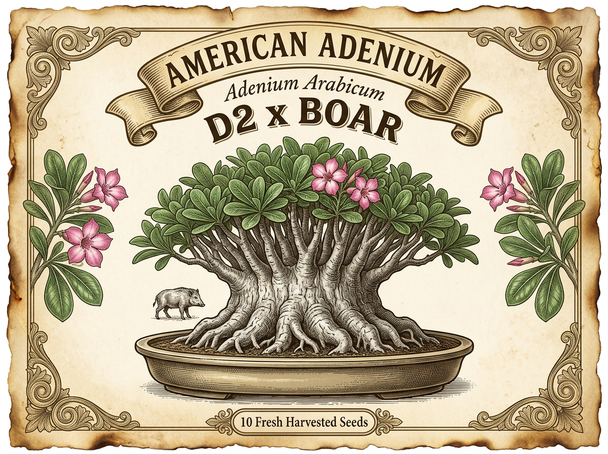 Adenium arabicum 'D2' × 'Boar' — Squat Fortress Dwarf Hybrid Seeds