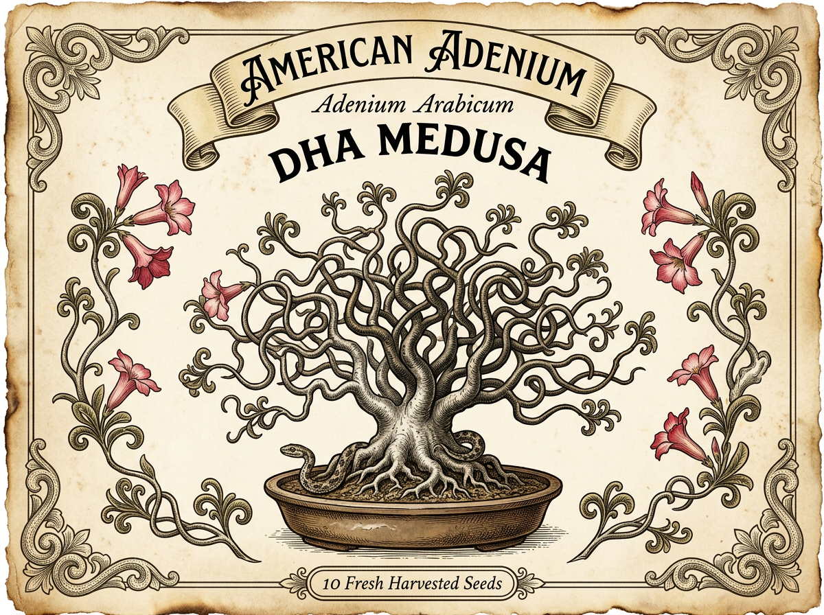 Adenium arabicum 'DHA Medusa' — Wide-Caudex Dorset Horn Thai Hybrid Seeds