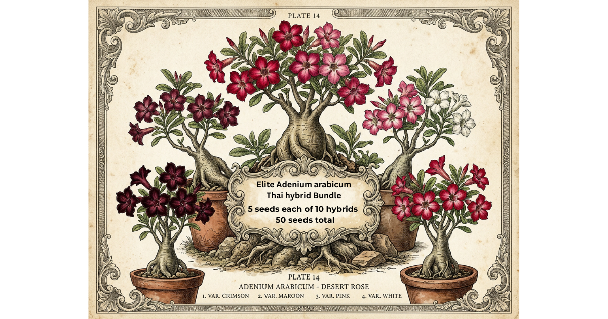 Adenium arabicum Collector's Set — 5 Seeds Each of 10 Elite Thai Hybrids (50 Seeds)