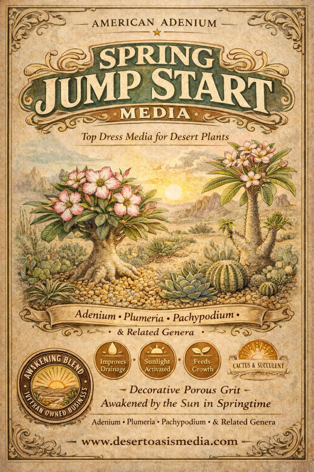 Desert Oasis Spring Jump Start Media — Seasonal Potting & Top-Dress Mix for Desert Rose and Desert Exotics 8oz 1/2Lb resealable Bag