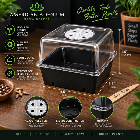 Single germination expansion chamber features adjustable vent, durable tray, and clear humidity dome