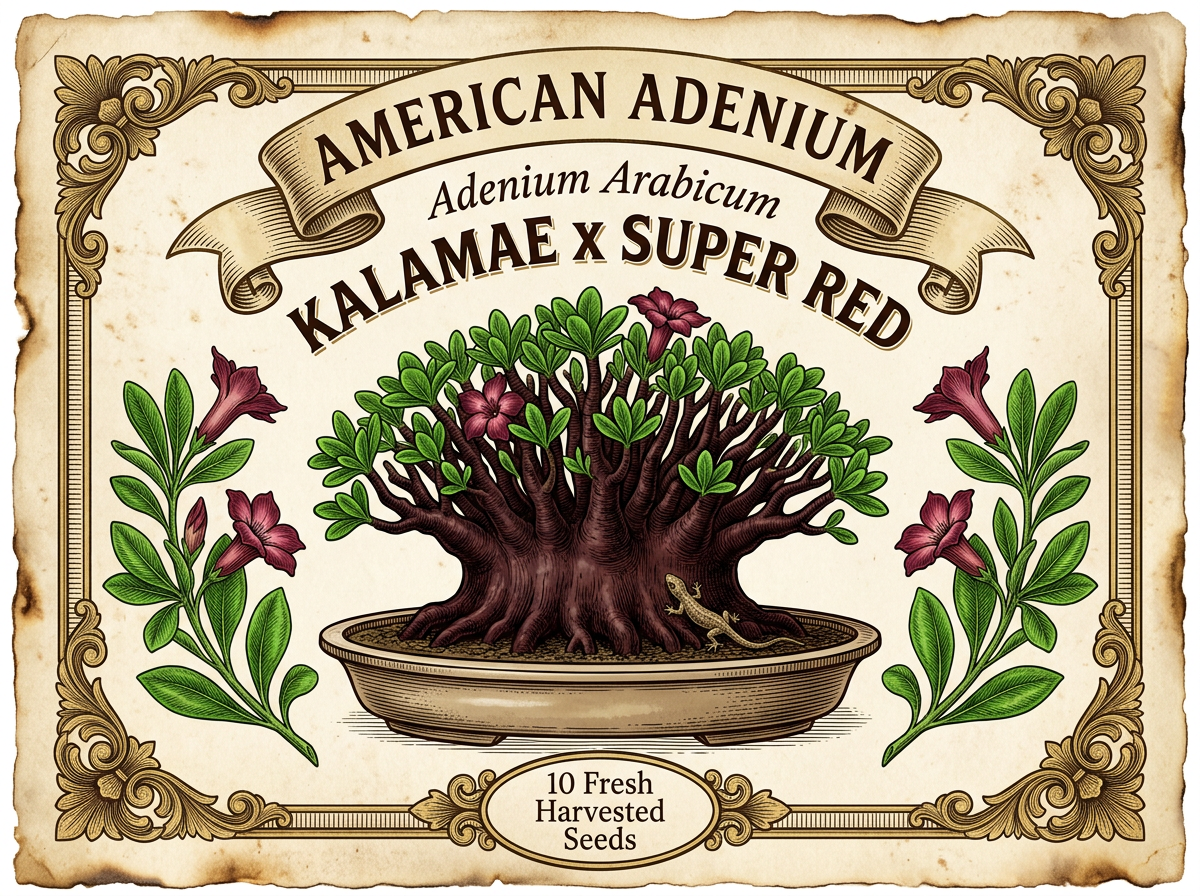Adenium arabicum 'Kalamae' × 'Super Red' — Chocolate-Cherry Dwarf Hybrid Cross Seeds