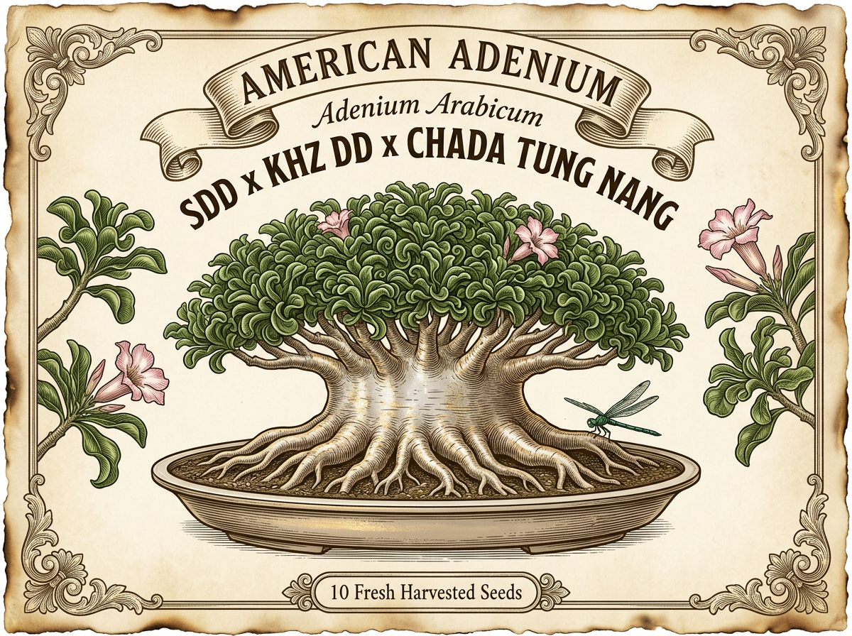 Adenium arabicum 'SDD × KHZ DD × Chada Tung Nang' — Elite Triple Hybrid Dwarf Cross Seeds
