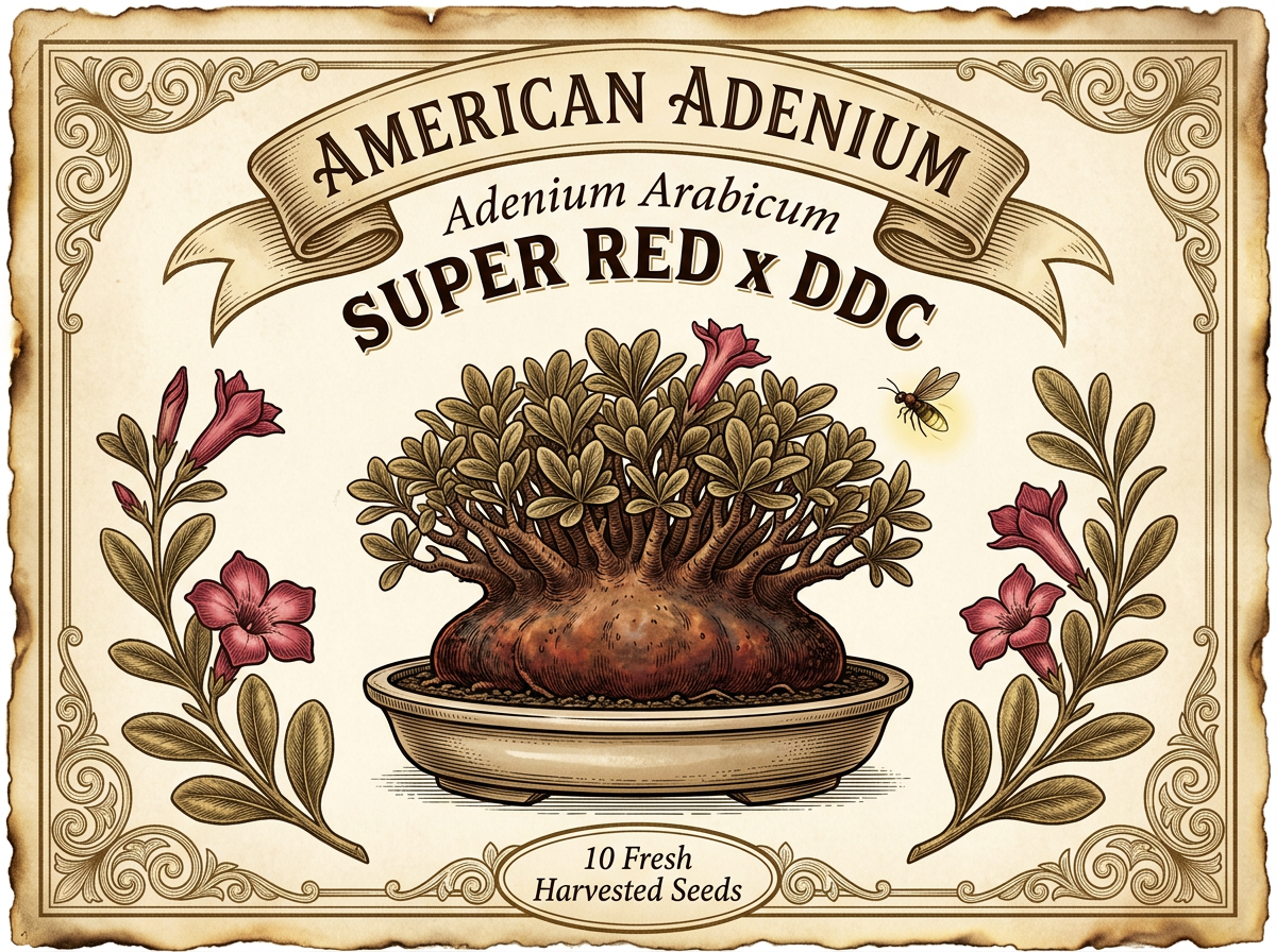 Adenium arabicum 'Super Red' × 'DDC' — Red-Charcoal Dwarf Hybrid Cross Seeds