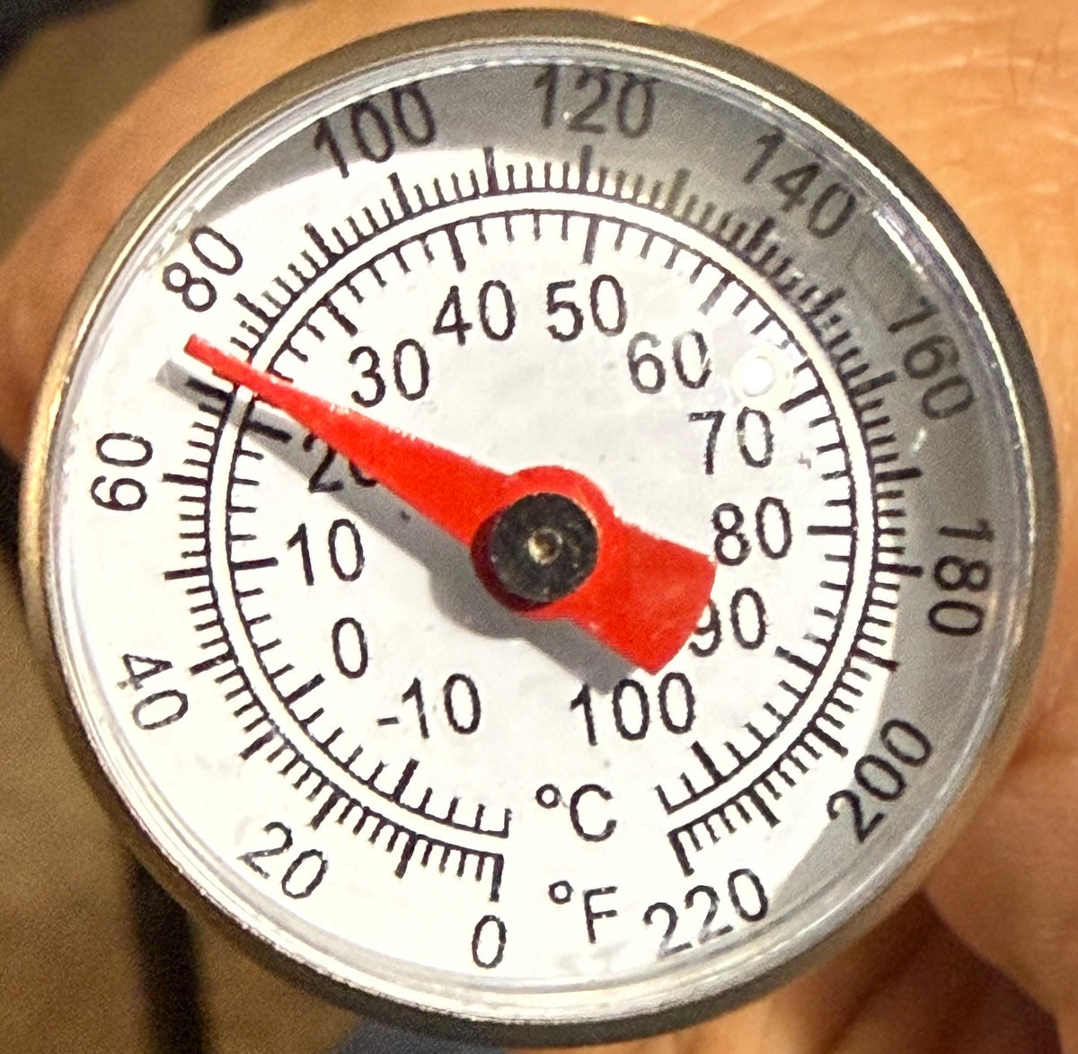 Actual soil thermometer dial close-up