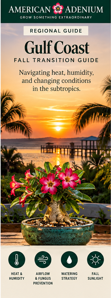 Gulf Coast Adenium October fall transition guide illustration