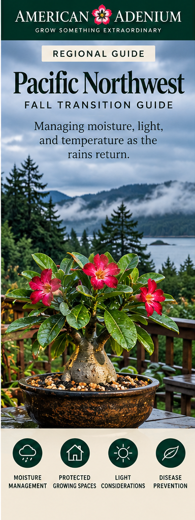 Pacific Northwest Adenium October fall transition guide illustration