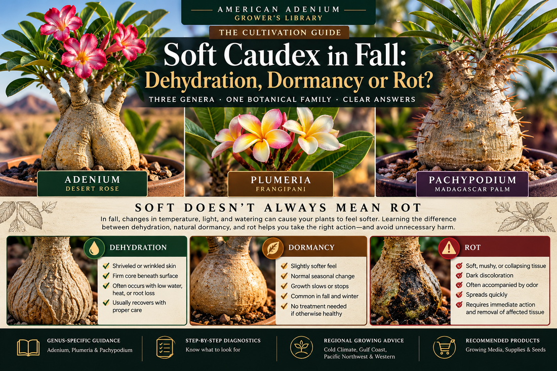 Three genera fall soft caudex diagnostic guide for Adenium, Plumeria and Pachypodium