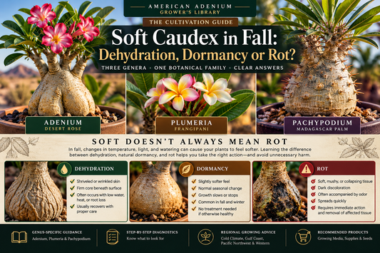 Three genera fall soft caudex diagnostic guide for Adenium, Plumeria and Pachypodium