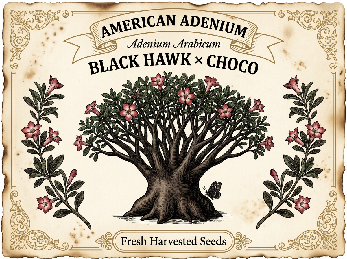 Adenium arabicum 'Black Hawk × Choco' — Collector Arabicum Seeds