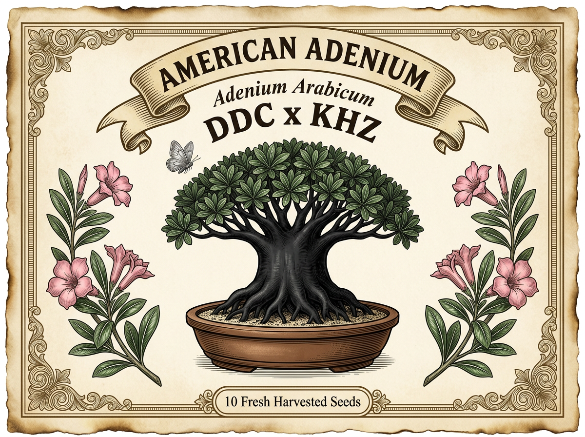 Adenium DDC crossed with KHZ Black, an elite Thai hybrid with a compact dark-barked caudex