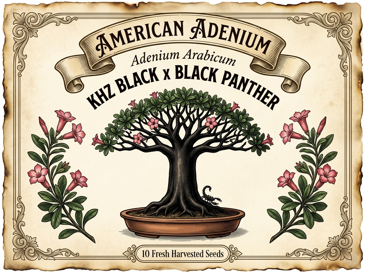 Adenium Arabicum ‘KHZ Black’ × ‘Black Panther’ — Collector Seeds | 10 Seeds