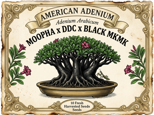 Adenium arabicum 'Moopha' × 'DDC' × 'Black MKMK' — Master-Tier Triple Hybrid Cross Seeds
