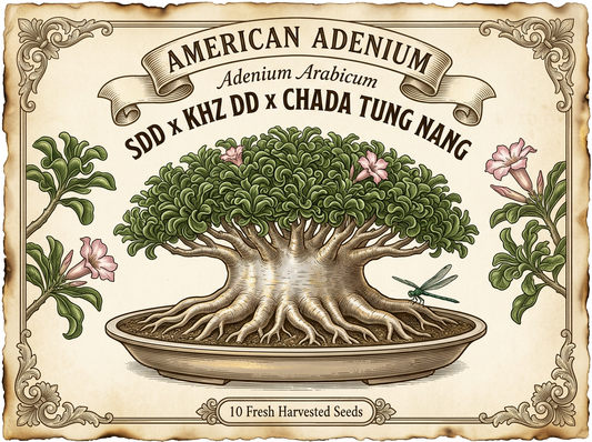 Adenium arabicum 'SDD × KHZ DD × Chada Tung Nang' — Elite Triple Hybrid Dwarf Cross Seeds